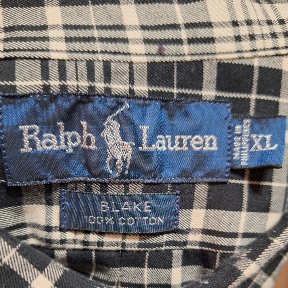 Ralph Lauren Blake VTG Plaid Black Beige Mens XL Long Sleeve Button Down Shirt